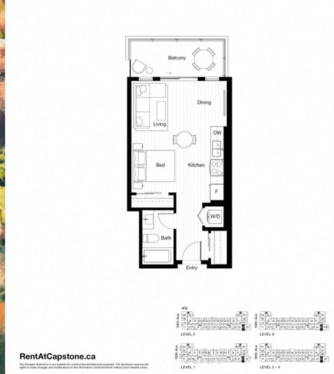 A black and white image of a floor plan for a two-level apartment.